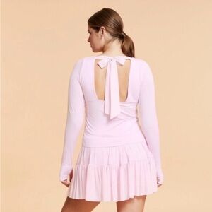 NWT Blogilates Women's Love Story Long Sleeve Tie Bow Top in Lilac Snow 1X